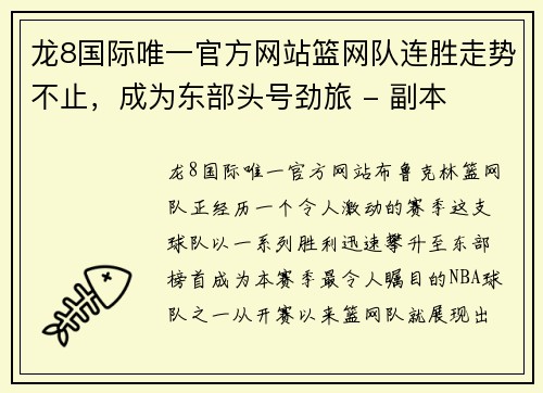 龙8国际唯一官方网站篮网队连胜走势不止，成为东部头号劲旅 - 副本