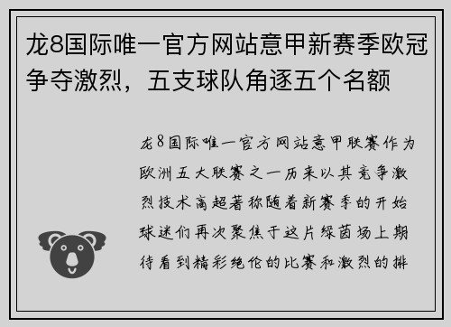 龙8国际唯一官方网站意甲新赛季欧冠争夺激烈，五支球队角逐五个名额