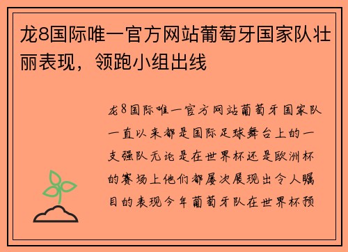 龙8国际唯一官方网站葡萄牙国家队壮丽表现，领跑小组出线