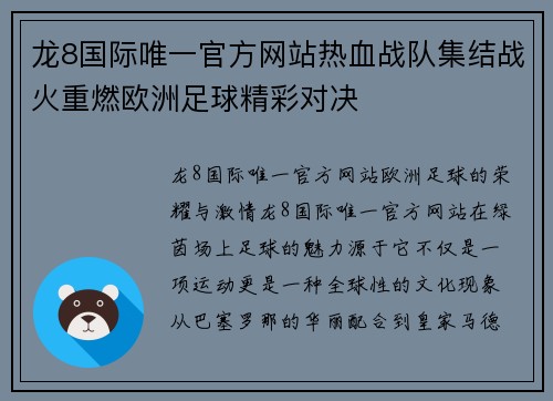 龙8国际唯一官方网站热血战队集结战火重燃欧洲足球精彩对决