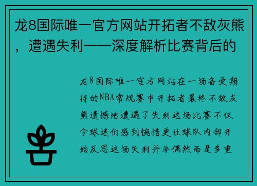 龙8国际唯一官方网站开拓者不敌灰熊，遭遇失利——深度解析比赛背后的原因与启示